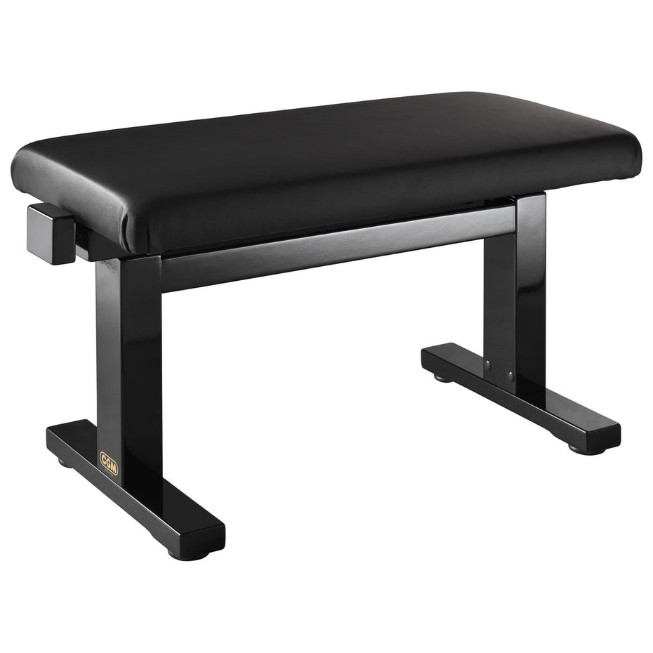 NG12-BS - Hydraulic height adjustable piano stool Satin black, with black simulated leather top