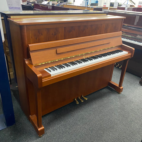 PRESTIGE-309947 - Pre-owned Kemble Prestige upright piano in cherry satin with yew inlay Default title